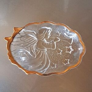 Beautiful Christmas angel class dish 6" long + free homemade gift